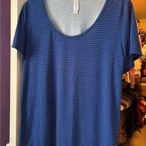 Blue and  Black Striped Lula Roe Women's Top Classic T SZ L  never worn